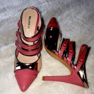 Beautiful Heel - Celina - Coral/Rose Gold‎ Metallic  Heels